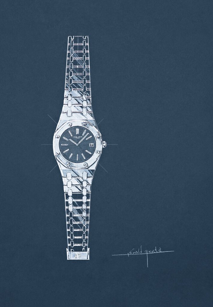 dessin de la royal oak d'Audemars Piguet réalisé par Gerald Genta, la naissance d'une icônes horlogères.