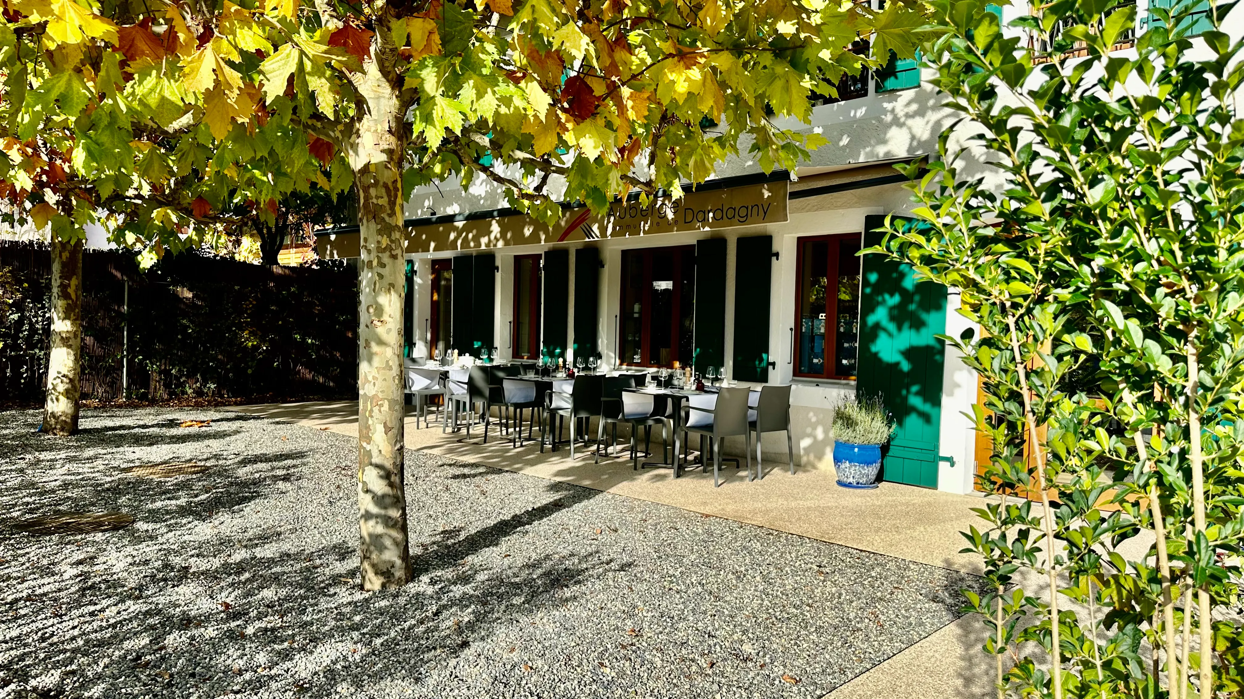 La terrasse arborée de l'Auberge de Dardagny